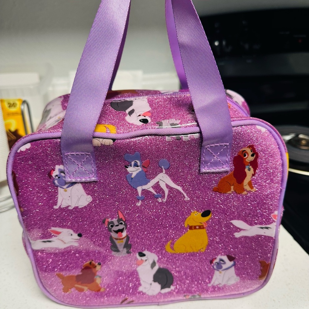 Disney Purple Glitter Dog Print Kids lunch box.